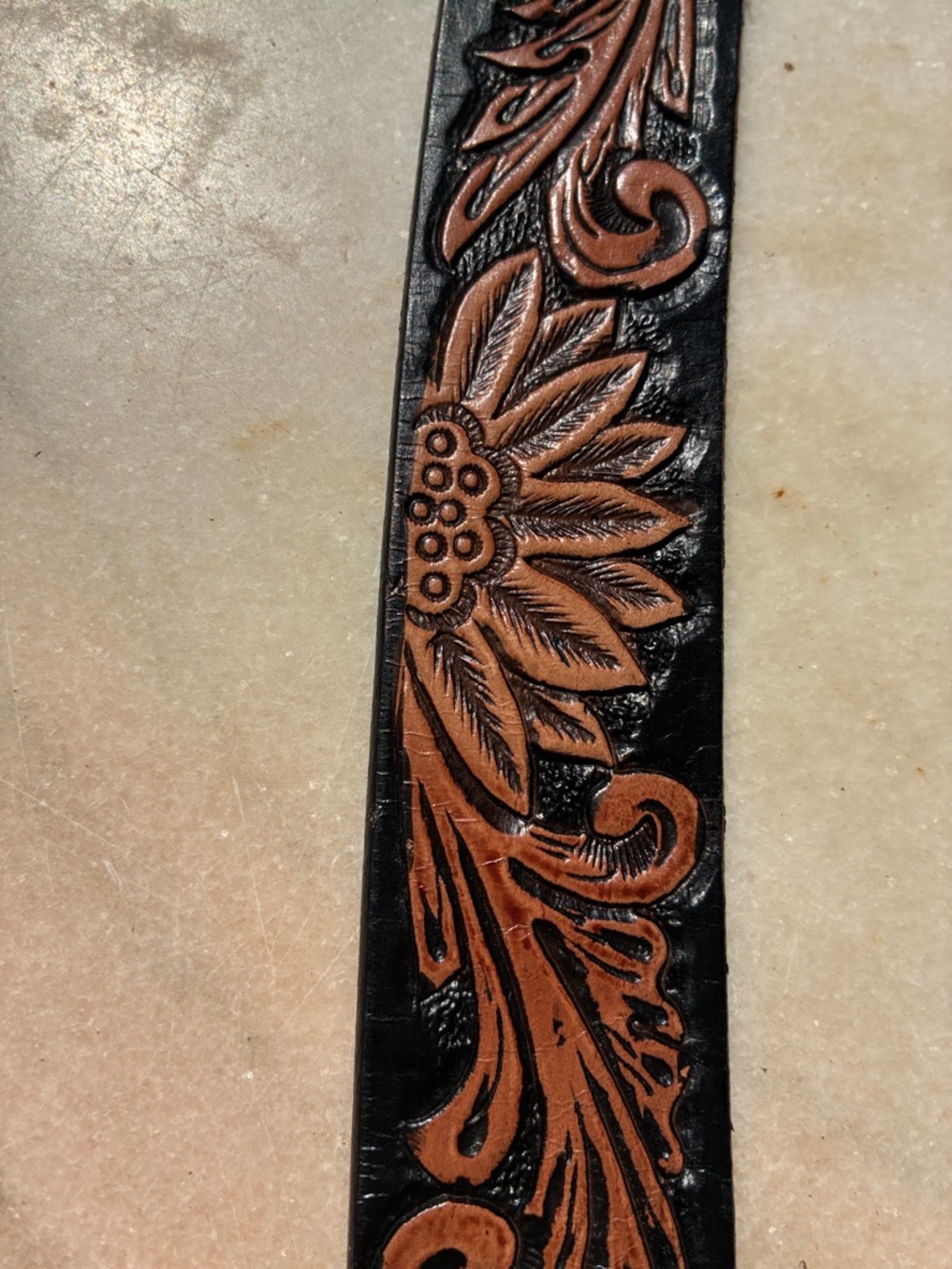 Tony Lama Brown Tooled Leather Western Belt with Decorative Buckle Sz S - Picture 4 of 12